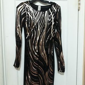 Gold and black sequin dress